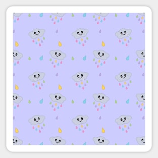 Kawaii Cute Raining Rainbow Clouds Pattern in Purple Sticker